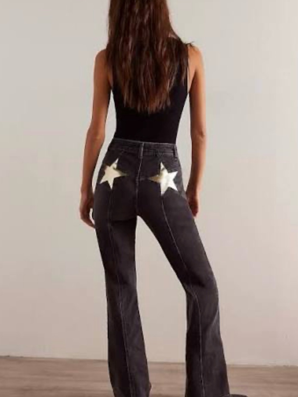 Free People Black Flare Jeans with Gold Stars high rise